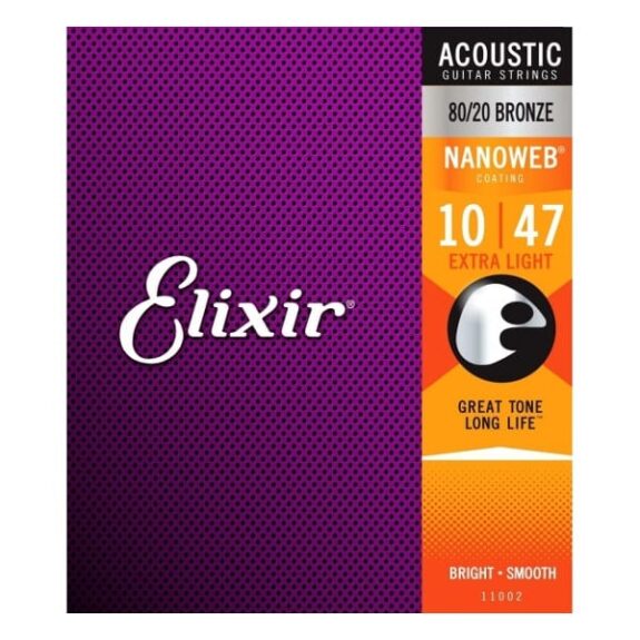 מיתרים לגיטרה אקוסטית Elixir 11002 Nanoweb Coated Strings Light 10-47