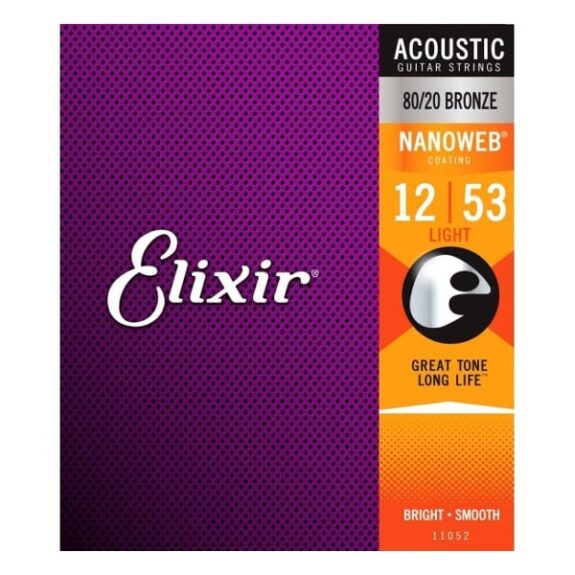 מיתרים לגיטרה אקוסטית Elixir 11052 Nanoweb Coated Strings Light 12-53